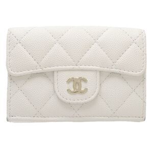 CHANEL White Caviar Leather Wallet
